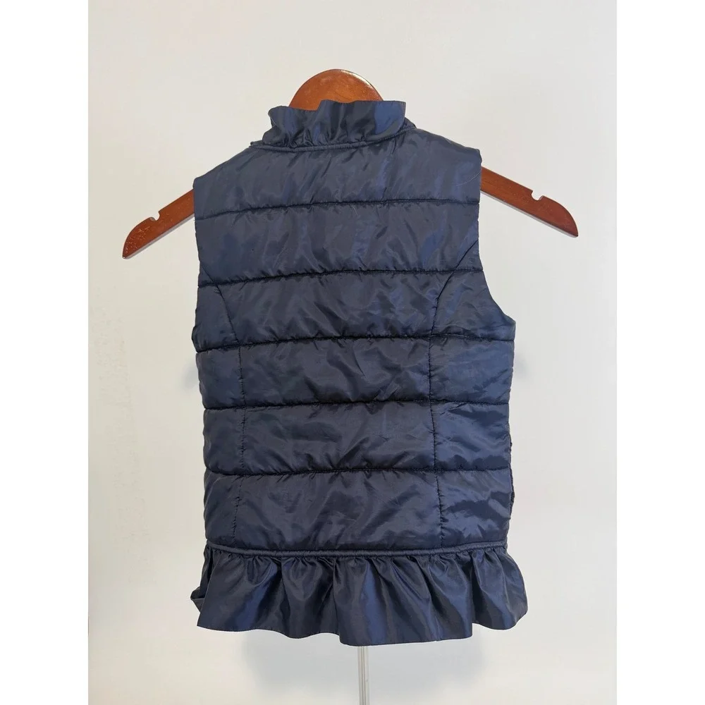 Lilly Pulitzer Puffer Vest Girls Large 8–10 Ruffle Hem‎ Quilted Navy Blue